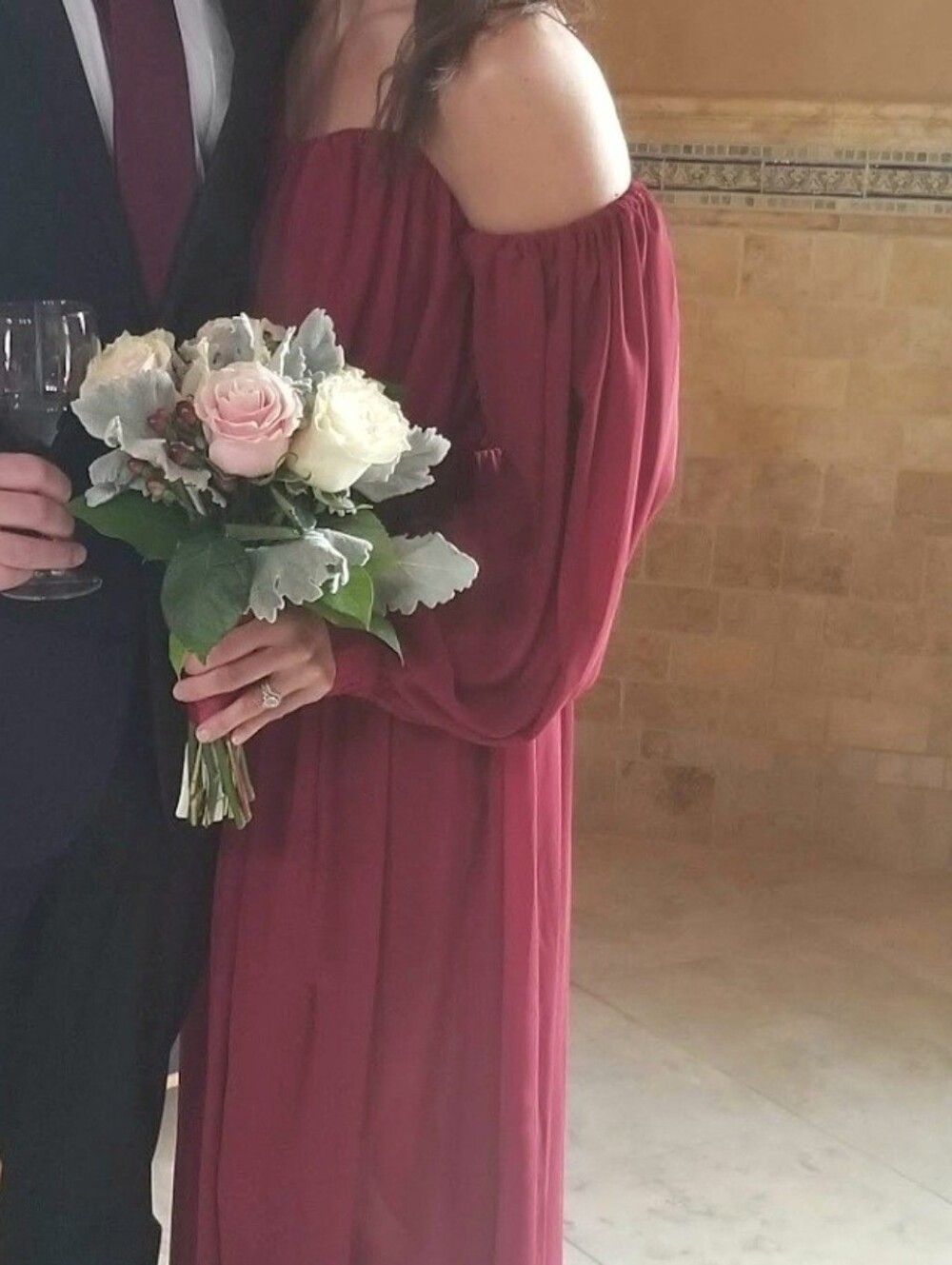 Dress Forum Off-Shoulder Wine Red Maxi Dress